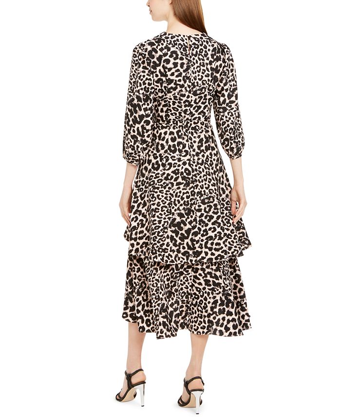 Calvin Klein Animal-Print Surplice Tiered Dress - Macy's