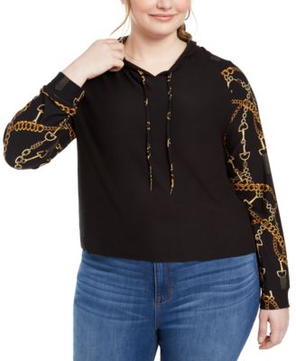 Planet Gold - Trendy Plus Size Chain-Print Hoodie