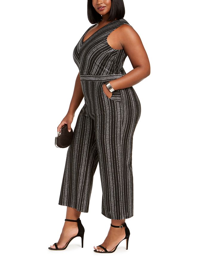 Monteau Trendy Plus Size Glitter-Stripe Jumpsuit - Macy's
