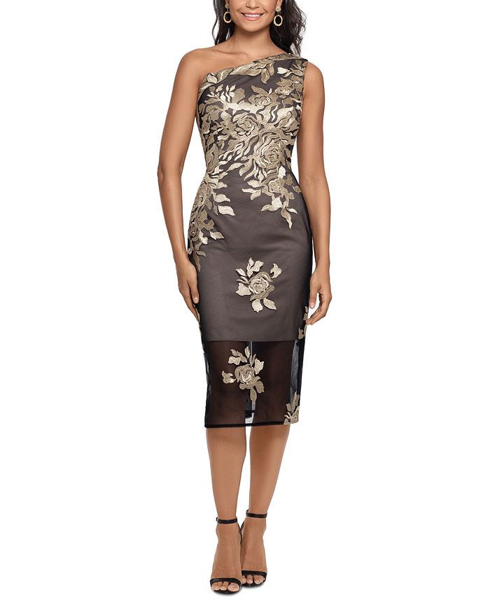 XSCAPE FloralEmbroidered OneShoulder Midi Dress & Reviews Dresses