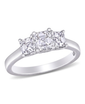image of Asscher-Cut Certified Diamond (1 1/2 ct. t.w.) 3- Stone Engagement Ring in 14k White Gold