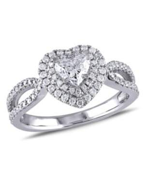 image of Certified Diamond (1 ct. t.w.) Double Halo Heart Engagement Ring in 14k White Gold