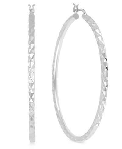 Touch of Silver Silver-Plated Brass Earrings, 50mm Rope Hoop Earrings