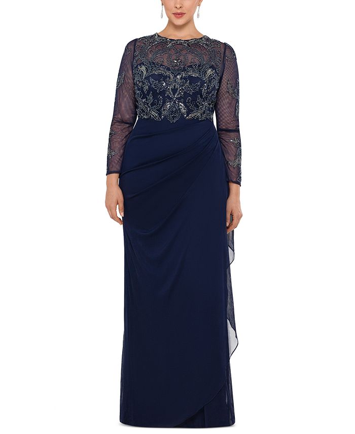 XSCAPE Plus Size Illusion Lace Gown - Macy's
