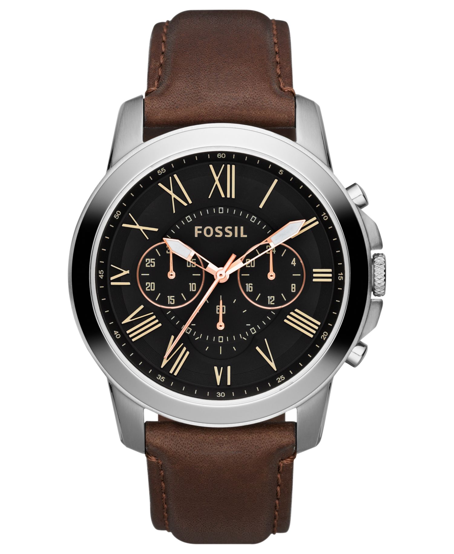 Men's Chronograph Grant Brown Leather Strap Watch 44mm