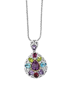 image of Effy Multi-Gemstone Pendant (6-5/8 ct. t.w) Pendant in 18k Yellow Gold and Sterling Silver