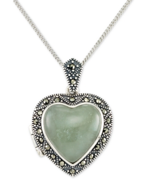image of Jade (13mm) & Marcasite Heart Locket 18