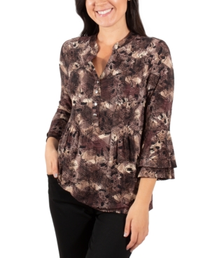 image of Ny Collection Printed Bell-Sleeve Top