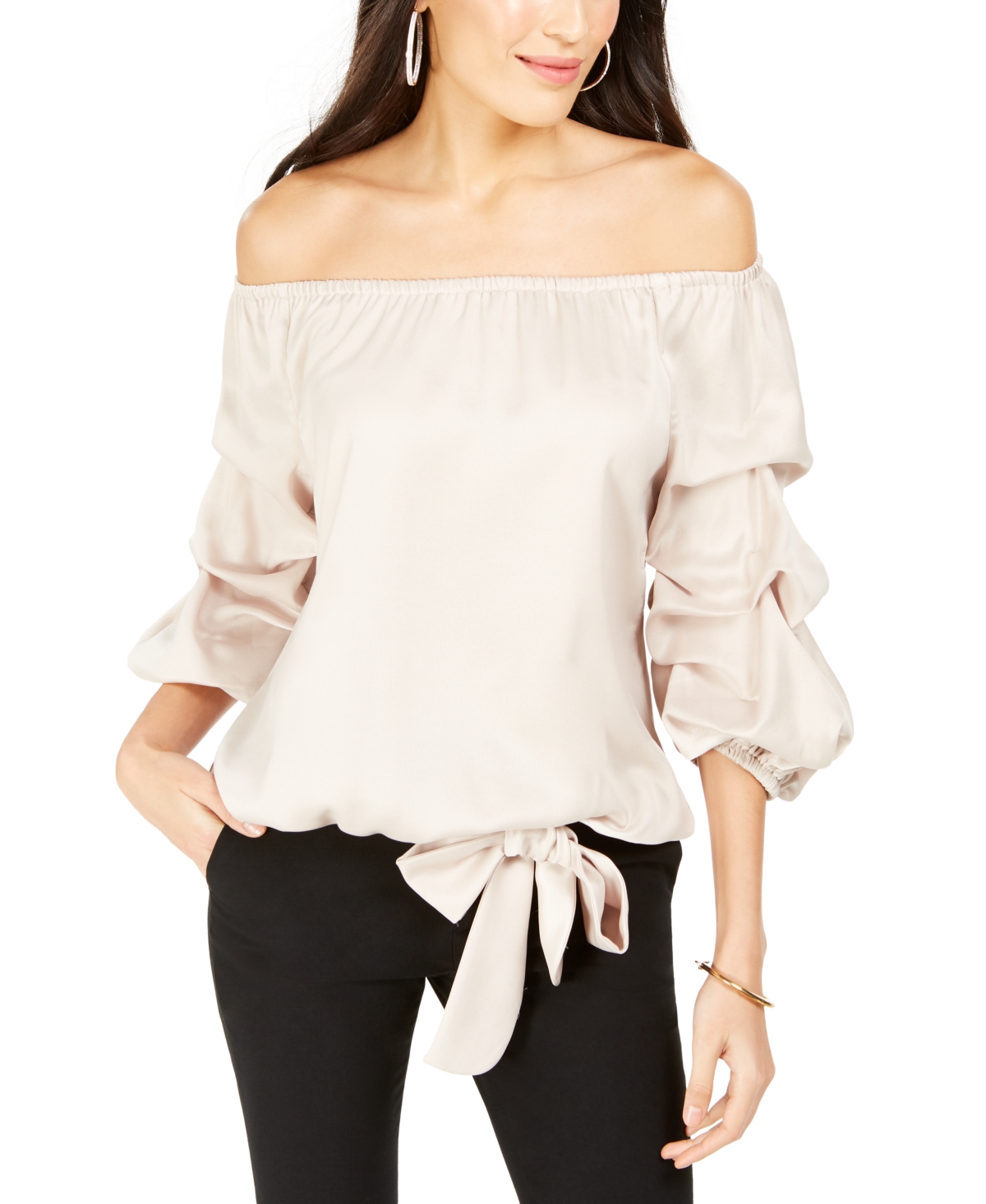 Off-The-Shoulder Puff Sleeve Top - Champagne