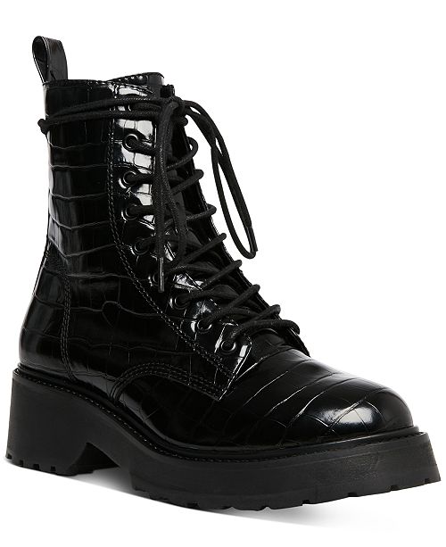 Steve Madden Stivali Combat Tornado Donna – Tacco Grosso 6,3 Cm, Cerniera Interna, Pelle, Altezza Gambale 20,3 Cm