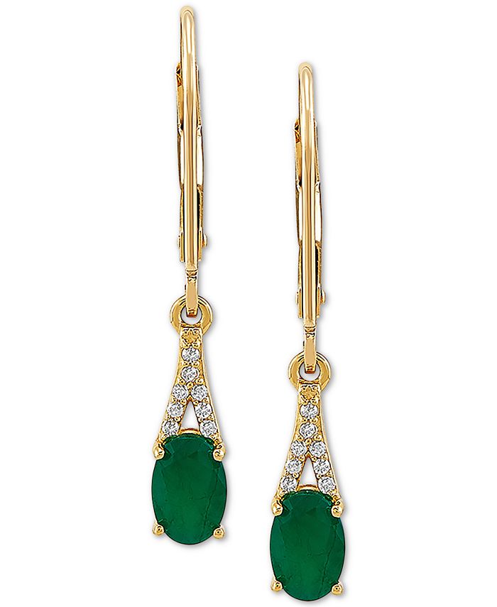 Macy's - Emerald (7/8 ct. t.w.) & Diamond (1/20 ct. t.w.) Drop Earrings in 10k Gold