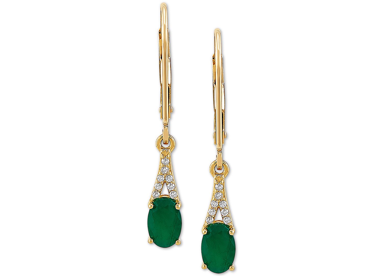 Emerald (7/8 ct. t.w.) & Diamond (1/20 ct. t.w.) Drop Earrings in 10k Gold
