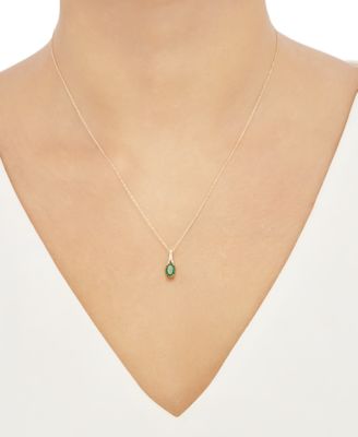 Emerald (7/8 ct. t.w.) & Diamond (1/20 ct. t.w.) 18" Pendant Necklace in 10k Gold 