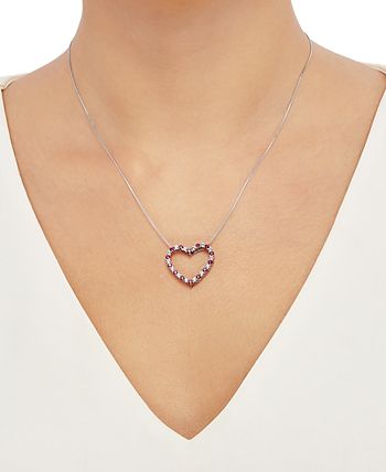 Macy's - Lab-Created Ruby (1-1/20 ct. t.w.) & White Sapphire (7/8 ct. t.w.) Heart 18" Pendant Necklace in Sterling Silver