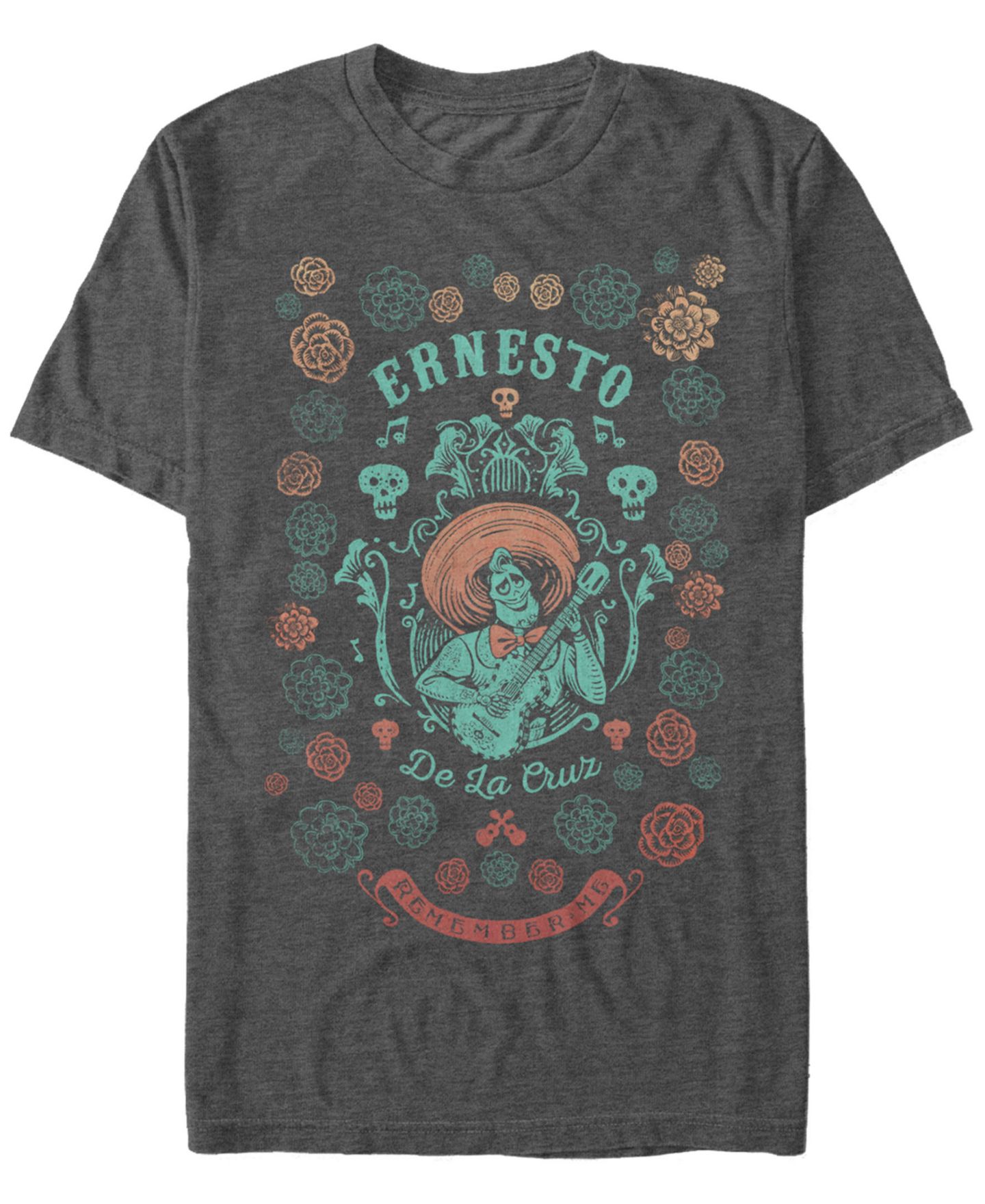 Мужская футболка Fifth Sun Disney Pixar Coco Ernesto Remember Me Floral Style, Short Sleeve, цвет: Тёмный серый — фото 1