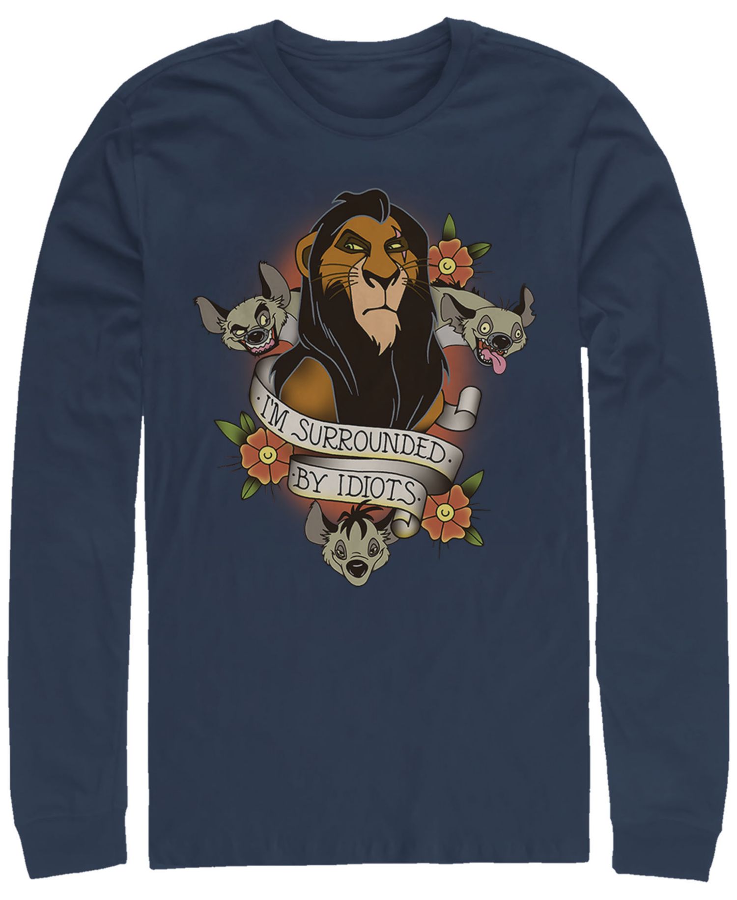 Disney Men's Lion King Scar Surrounded by Idiots Tattoo, Long Sleeve T-Shirt