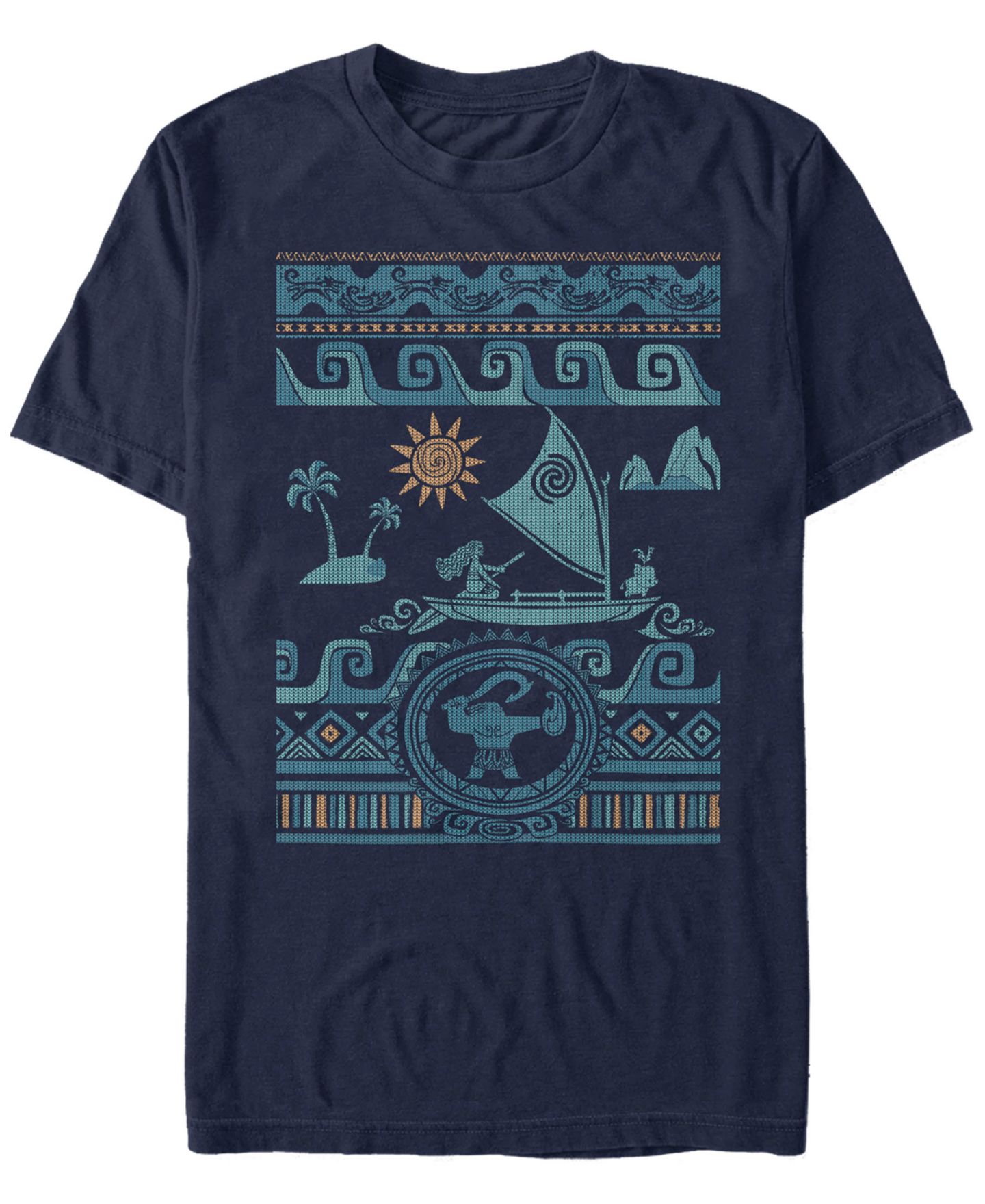 Мужской свитер Fifth Sun Disney Moana Ocean Sweater Collage, Short Sleeve T-Shirt, цвет: Тёмно-синий — фото 1
