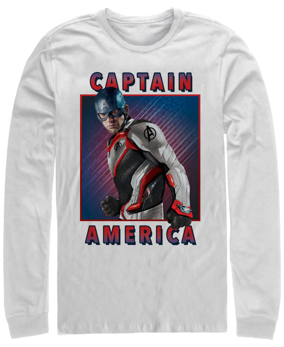 Marvel Men's Avengers Endgame Captain America Portrait, Long Sleeve T-shirt - White
