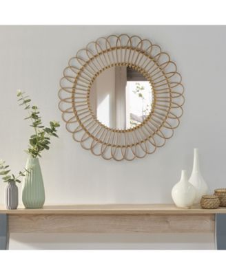 American Art Decor Woven Rattan Sunburst Accent Wall Mirror