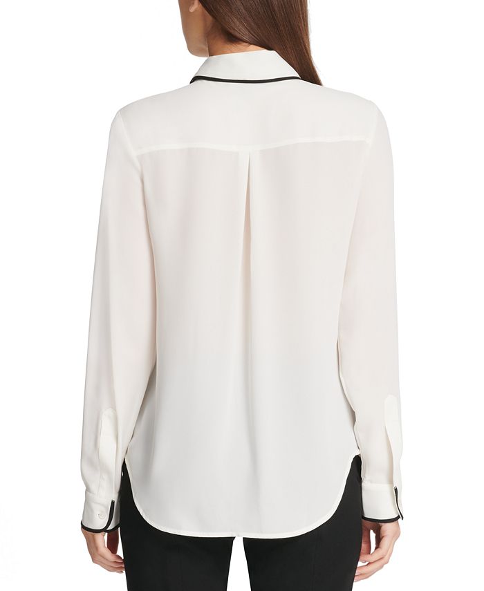 DKNY Piped Trim Tie Front Blouse - Macy's