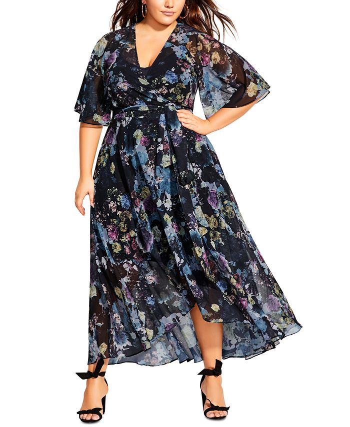City Chic Trendy Plus Size Shadow Floral-Print Maxi Dress - Macy's