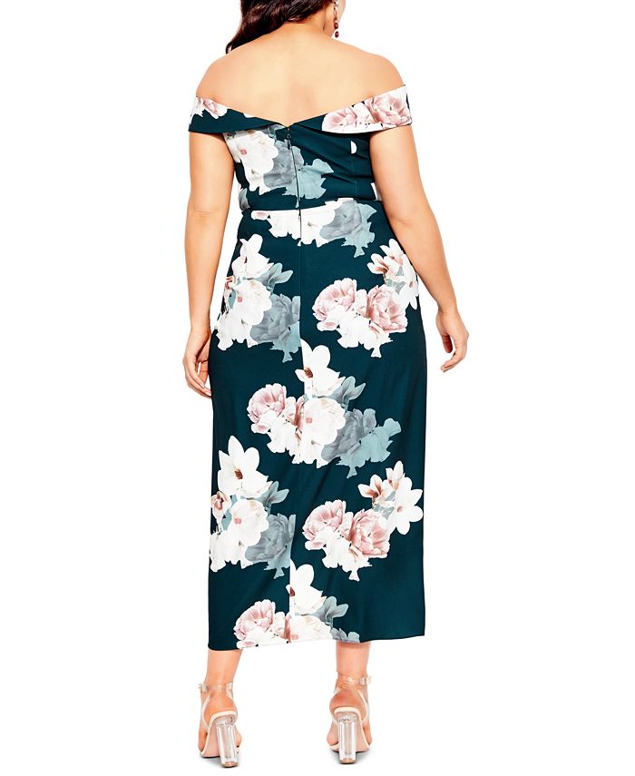 City Chic Trendy Plus Size Off-The-Shoulder Floral Faux-Wrap Dress ...