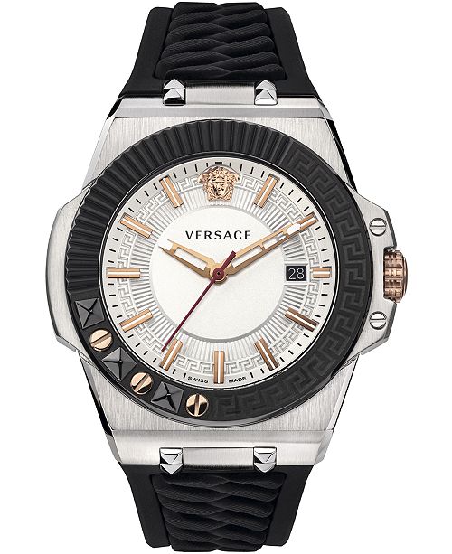 Versace Men S Swiss Chain Reaction Black Silicone Strap Watch 45mm Reviews All Fine Jewelry Jewelry Watches Macy S