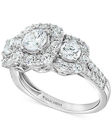 Certified Diamond Three-Stone Halo Engagement Ring (2 ct. t.w.) in 18k White Gold