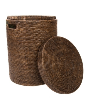Shop Artifacts Trading Company Artifacts Rattan Round Hamper With Lid And Cloth Liner In Coffee Bean