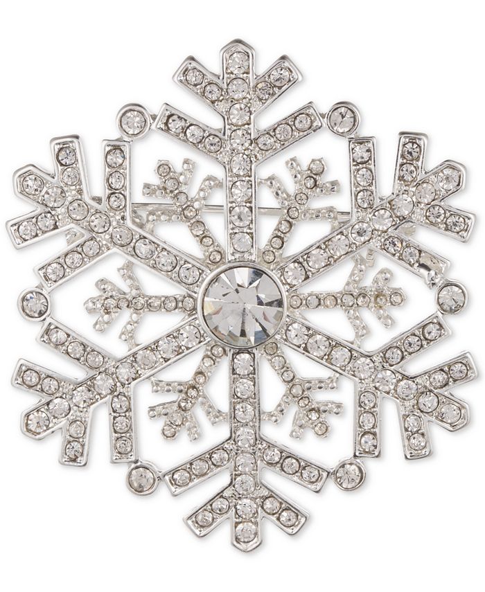 Anne Klein Silver-Tone Pavé Snowflake Pin - Macy's