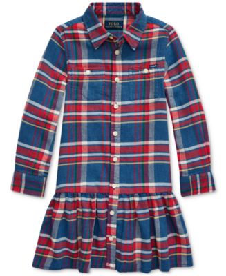 Polo Ralph Lauren Little Girls Plaid Cotton Twill Dress - Macy's