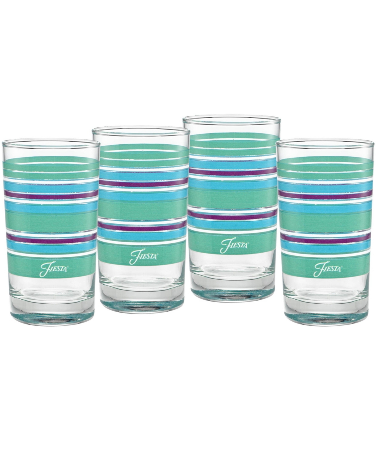 Shop Fiesta Farmhouse Chic Stripes 7-ounce Juice Glass Set Of 4 In Turquoise,meadow,mulberry,white