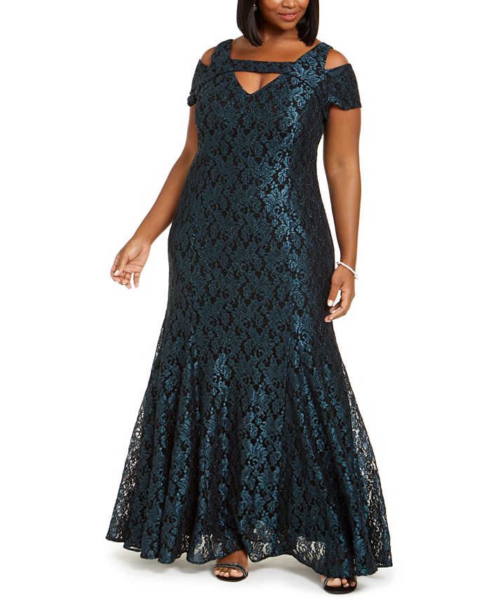 Nightway Plus Size Cold-Shoulder Lace Mermaid Gown & Reviews - Dresses ...