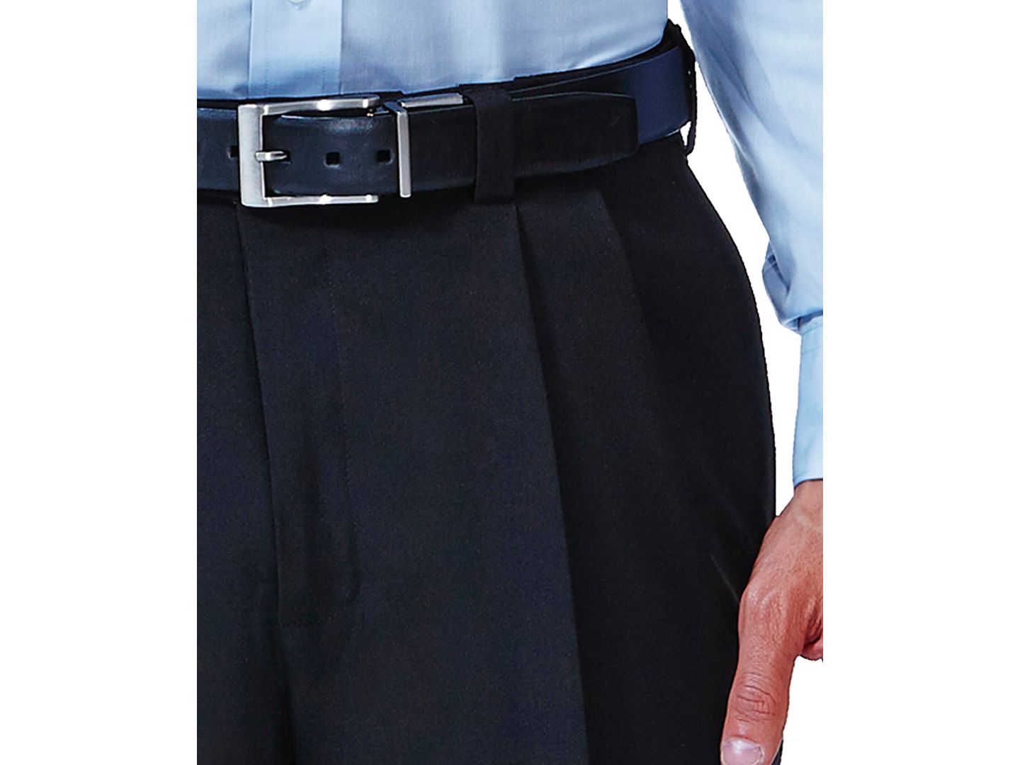 Мужские брюки Haggar Eclo Stria Classic Fit Pleated Hidden Expandable Waistband Dress Pants, цвет: Чёрный — фото 4