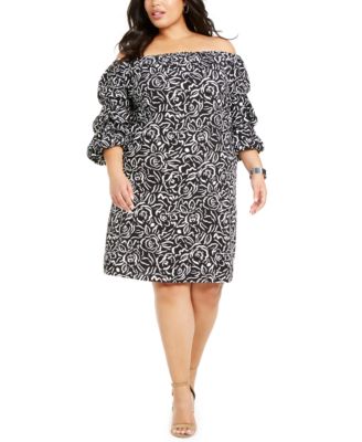 MSK - Plus Size Printed Off-The-Shoulder Dress