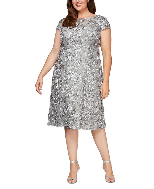 Alex Evenings Plus Size Rosettes Lace A-Line Dress & Reviews - Dresses ...