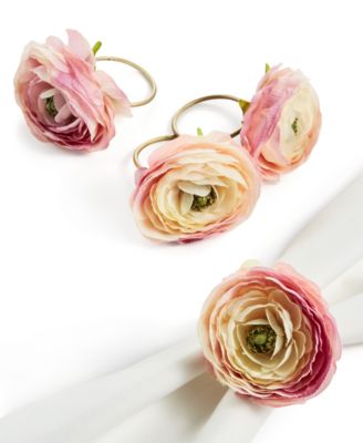 Martha Stewart Collection - English Garden Artificial Ranunculus Napkin Rings, Set of 4