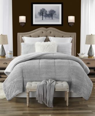 Plush Faux Fur and Sherpa Reversible Comforter Set, King/California King