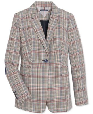 Tommy Hilfiger Plaid One-Button Elbow-Patch Blazer
