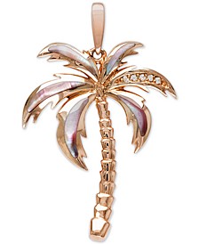 Mother-of-Pearl & White Sapphire (1/20 ct. t.w.) Palm Tree 21" Pendant Necklace in Rose Gold-Plated Sterling Silver