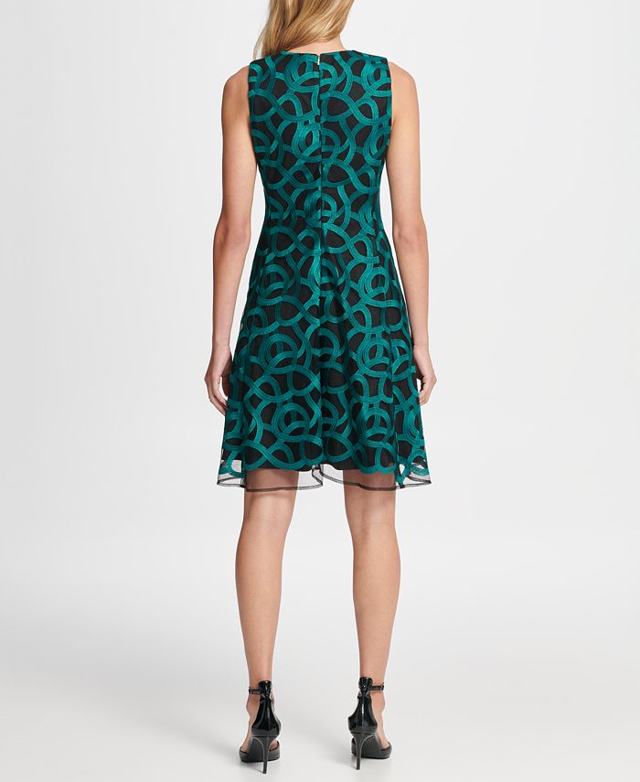 DKNY Embroidered Mesh Fit & Flare - Macy's