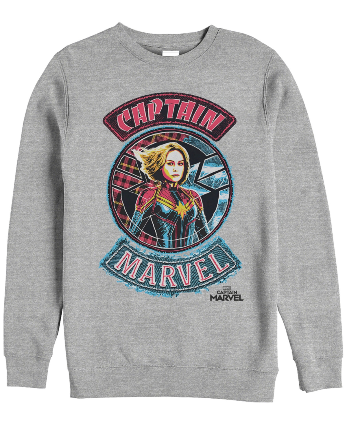 Marvel Men's Captain Marvel Patchwork Logos, Crewneck Fleece