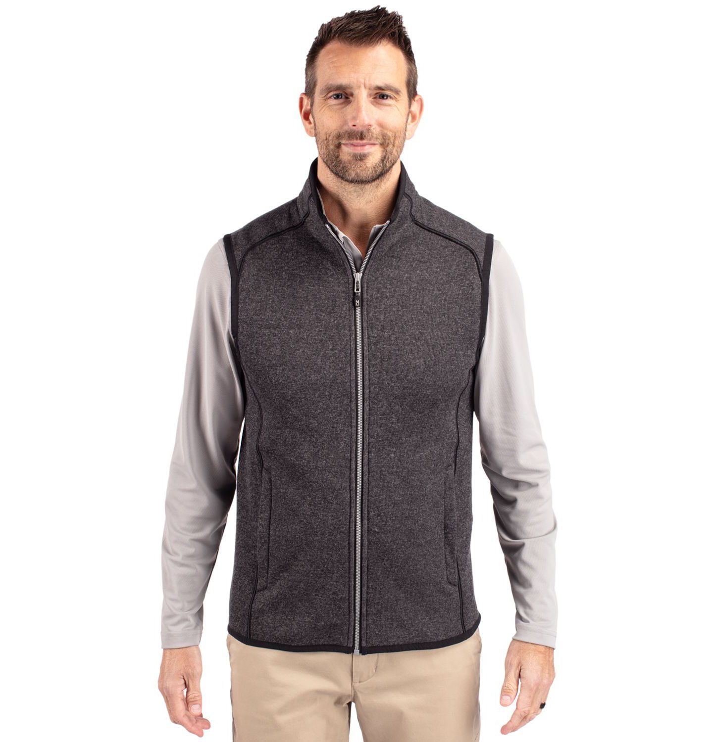 Мужской жилет Cutter & Buck Mainsail Sweater-Knit Full Zip Vest, цвет: Полированный меланжевый — фото 1