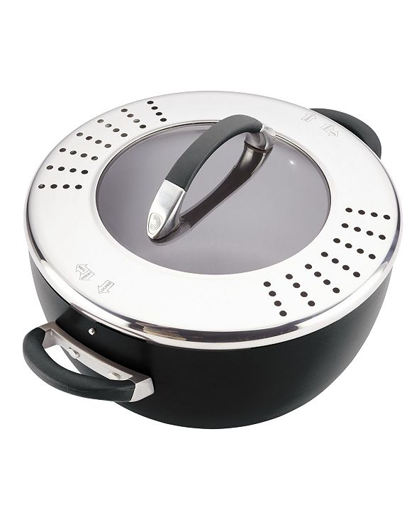 Circulon Symmetry Hard Anodized Nonstick Casserole with Locking Straining Lid, 5.5Quart, Black
