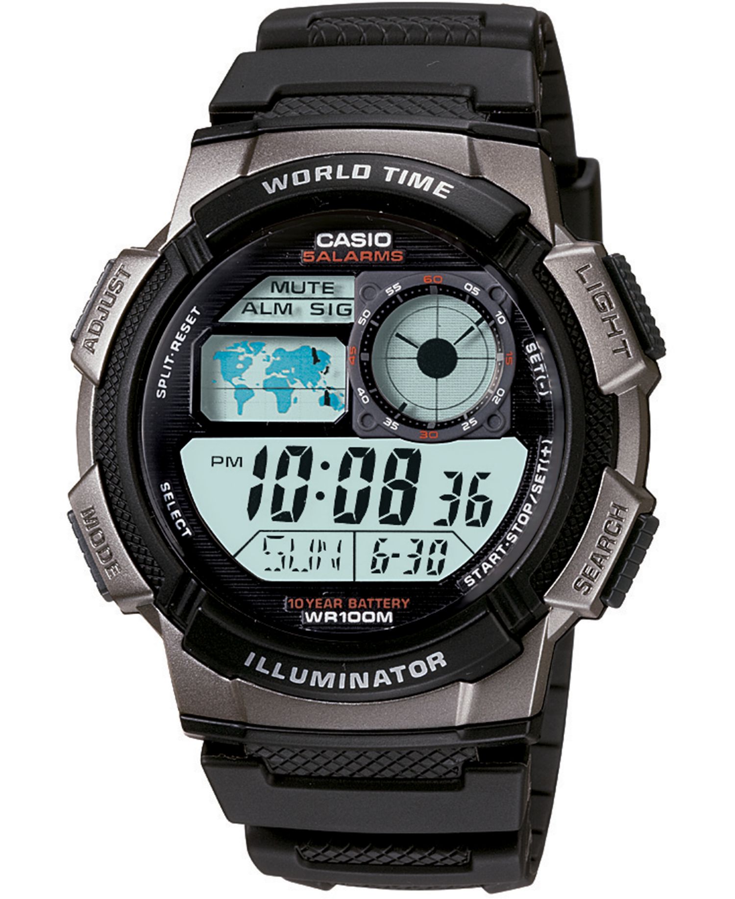 Men's Digital Black Resin Strap Watch 43.7mm
