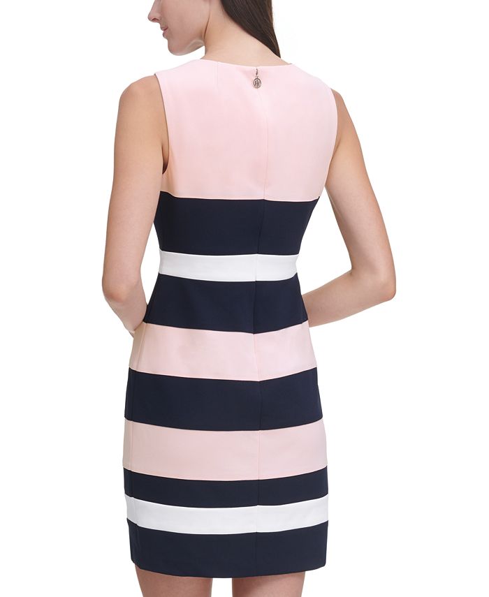 Tommy Hilfiger Women's Scuba Crepe Colorblock Sheath Dress Blue Size 12P