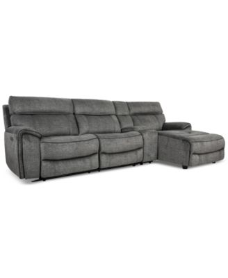 CLOSEOUT! Hutchenson 4-Pc. Fabric Chaise Sectional with 2 Power Recliners, Power Headrests and Console