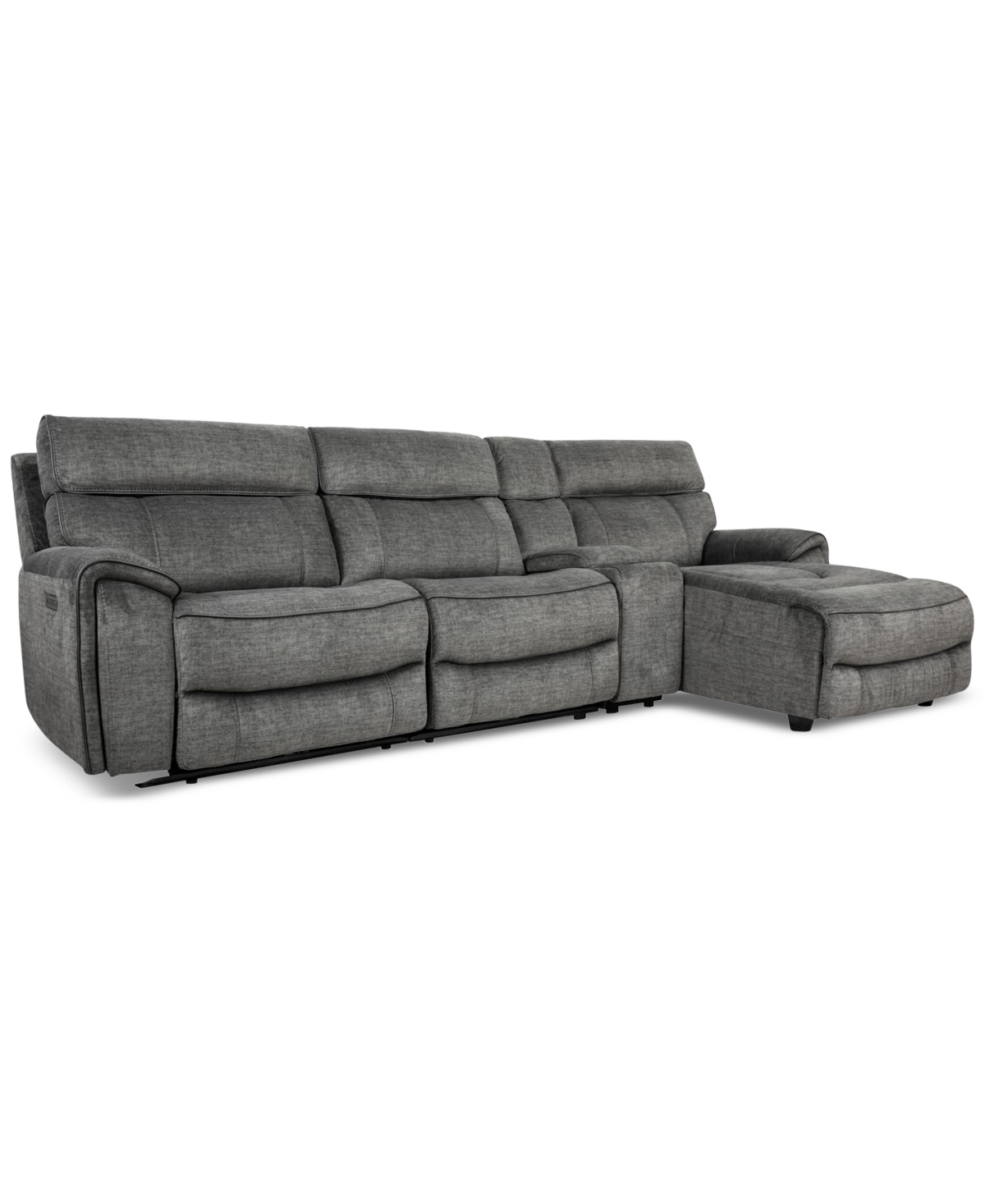 Hutchenson 4-Pc. Fabric Chaise Sectional with 2 Power Recliners, Power Headrests and Console
