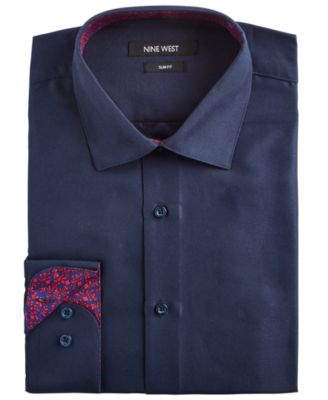 Nine West - Men's Slim-Fit Wrinkle-Free Performance Stretch Navy Dress Shirt