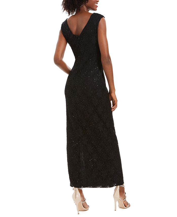 connected sequined lace overlay gown